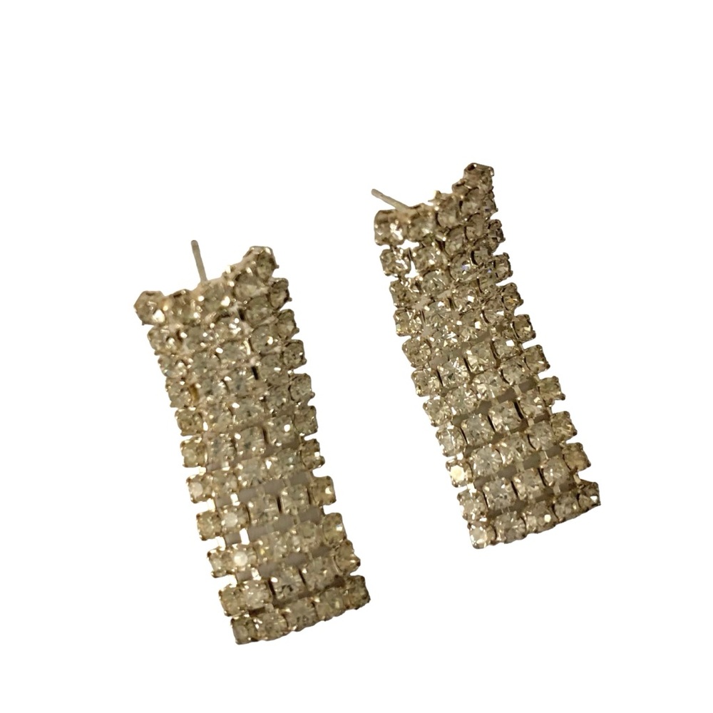 Rhinestone Dangling Pierced Earrings 1.5”